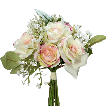 Rosenstrauß - Toni, 20 cm, Kunstblume von aplanta, in Weiß, rosa, für drinnen & draußen