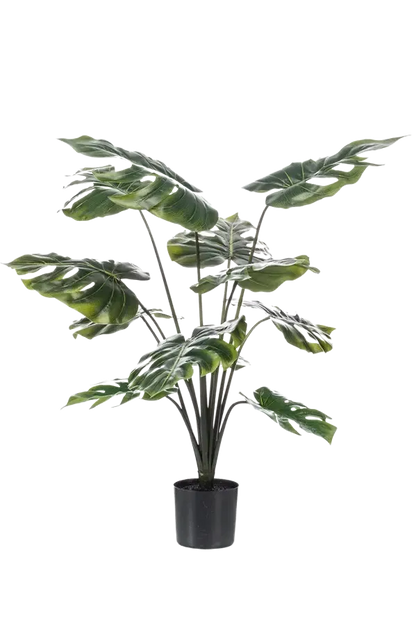 Künstliche Monstera - Karl, 80 cm, Kunstpflanze von aplanta, Real Touch, im schwarzen Topf, in Natur, für drinnen