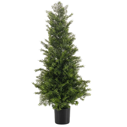 Künstliche Zeder - Marpel, UV-beständig, 90 cm, Kunstbaum von aplanta, im schwarzen Topf, in Natur, für draußen