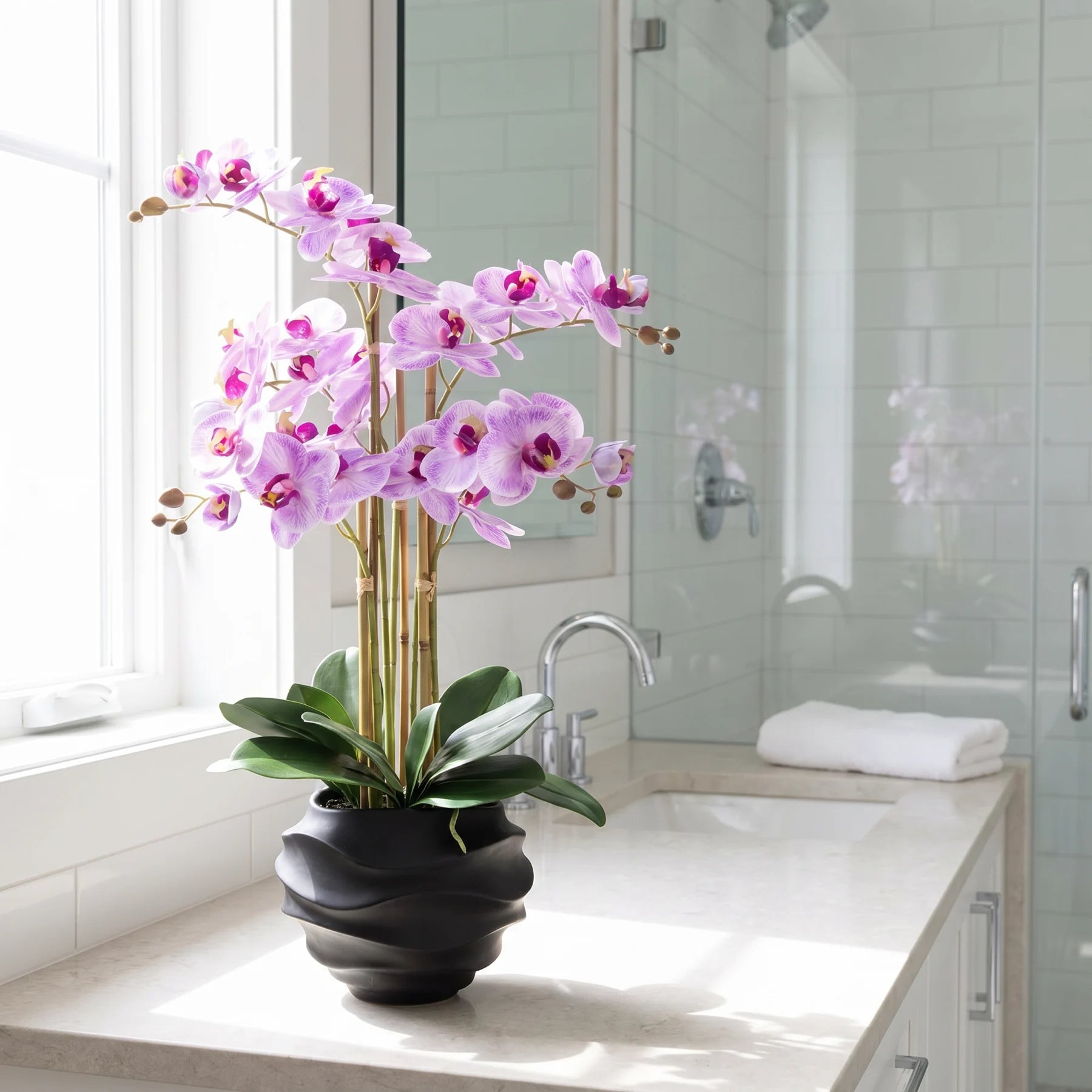 Künstliche Orchidee - Lien, 66 cm, Kunstblume von aplanta, inkl. Dekotopf, in Lila, für drinnen