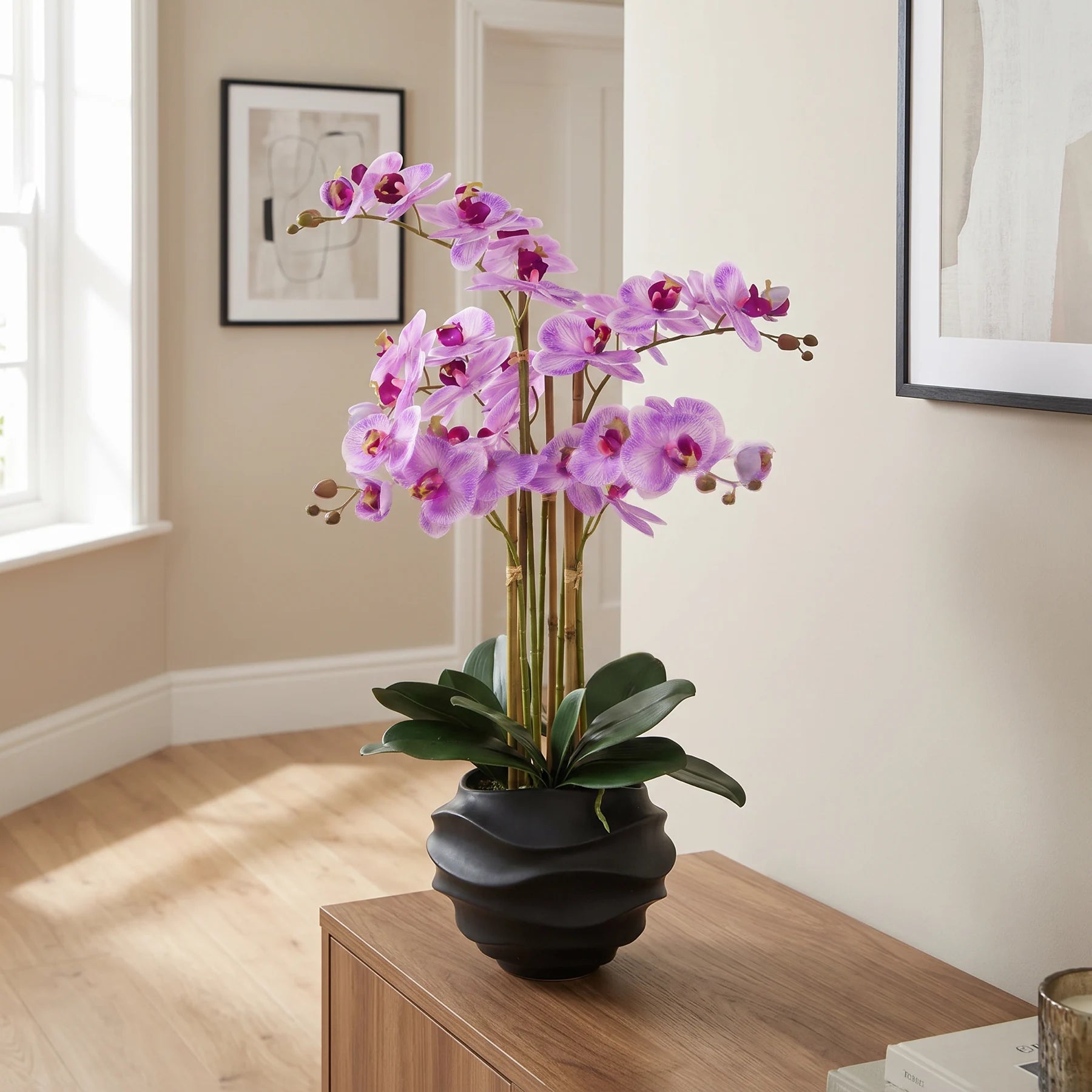 Künstliche Orchidee - Lien, 66 cm, Kunstblume von aplanta, inkl. Dekotopf, in Lila, für drinnen