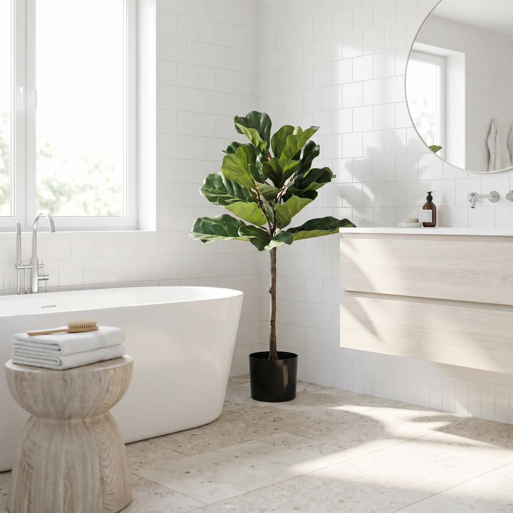 Künstlicher Ficus Lyrata - Niran, 90 cm, Kunstbaum von aplanta, in Grün, für drinnen