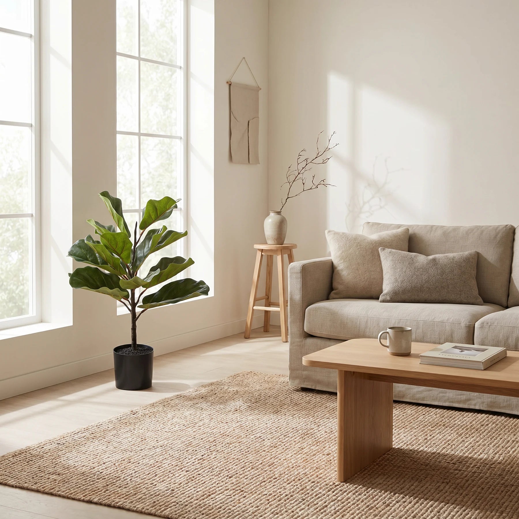 Künstlicher Ficus Lyrata - Luan, 60 cm, Kunstbaum von aplanta, in Grün, für drinnen