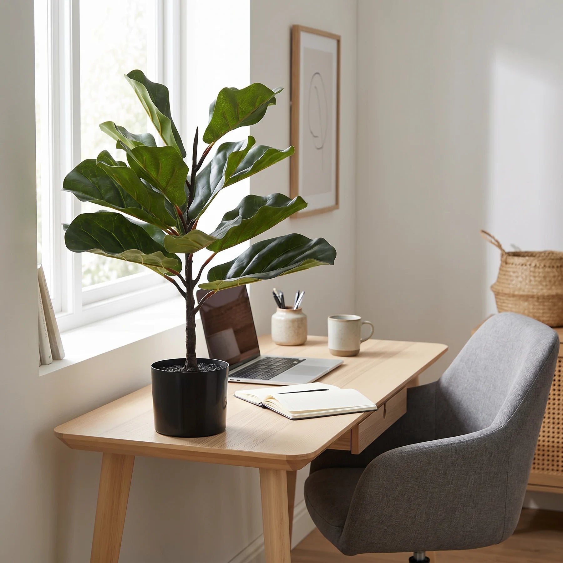 Künstlicher Ficus Lyrata - Luan, 60 cm, Kunstbaum von aplanta, in Grün, für drinnen