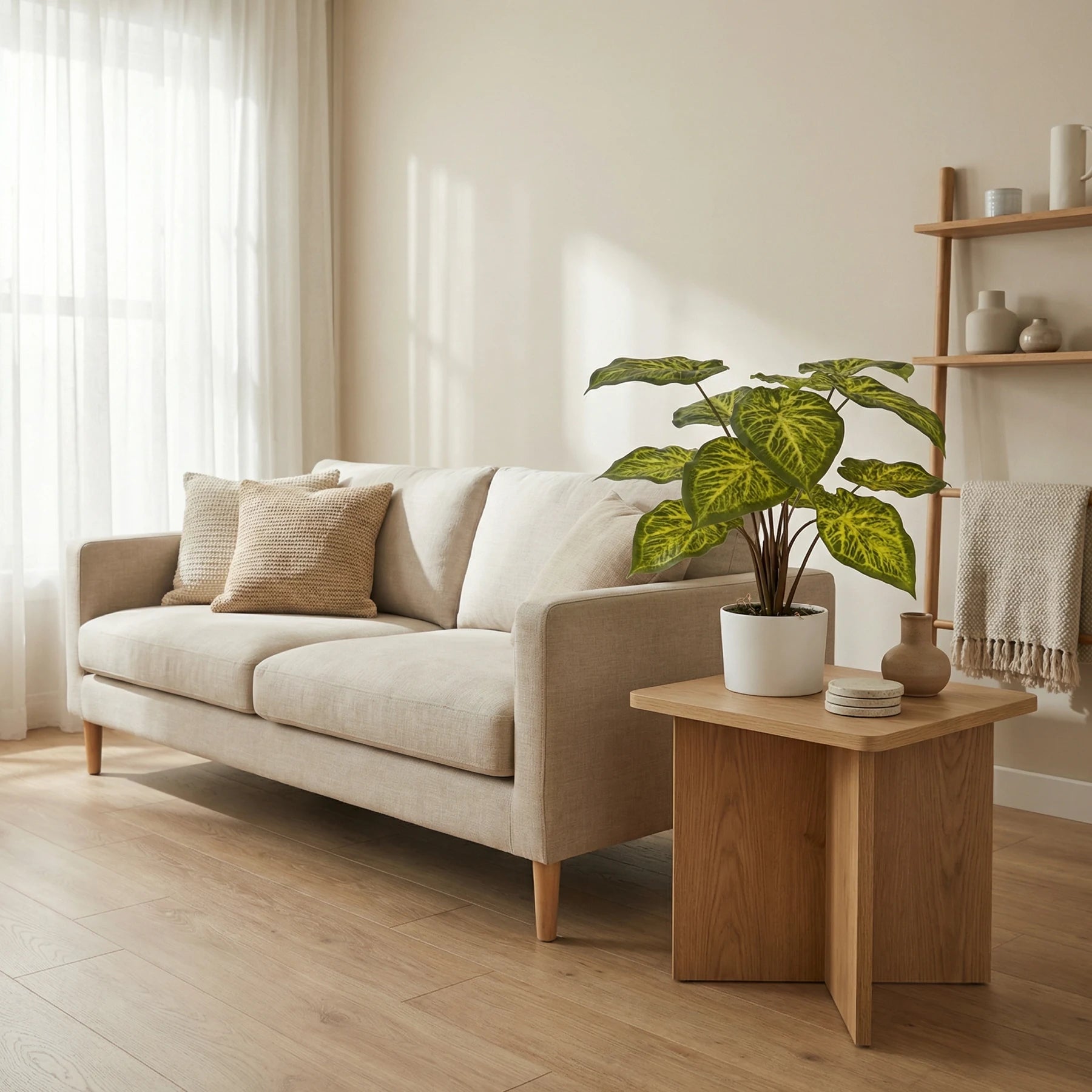 Künstliche Caladium - Lima, 61 cm, Kunstpflanze von aplanta, inkl. Dekotopf, in Grün, für drinnen