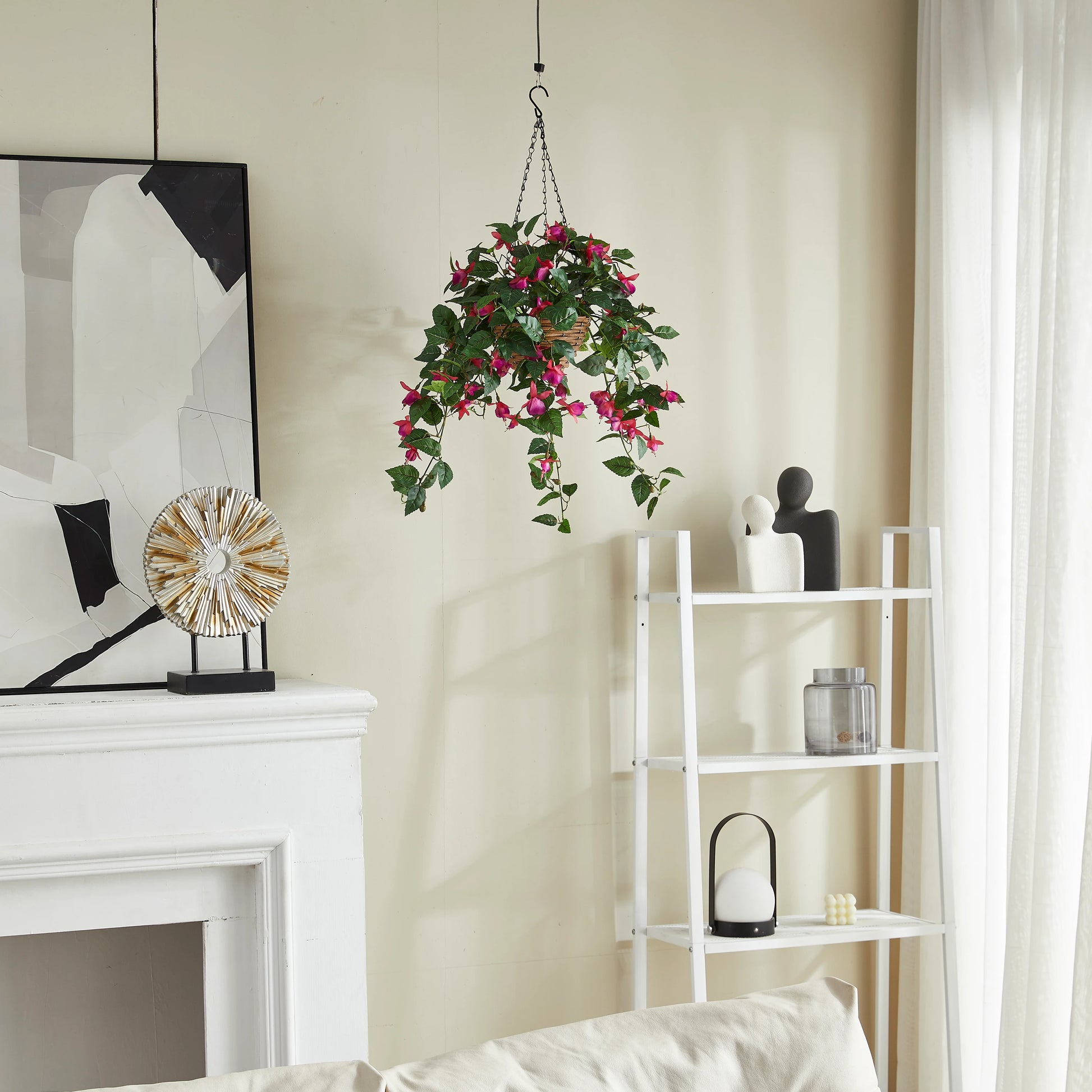 Künstliche Hänge-Fuchsie - Calanthia, 80 cm, Kunstpflanze von aplanta, in Grün, für drinnen