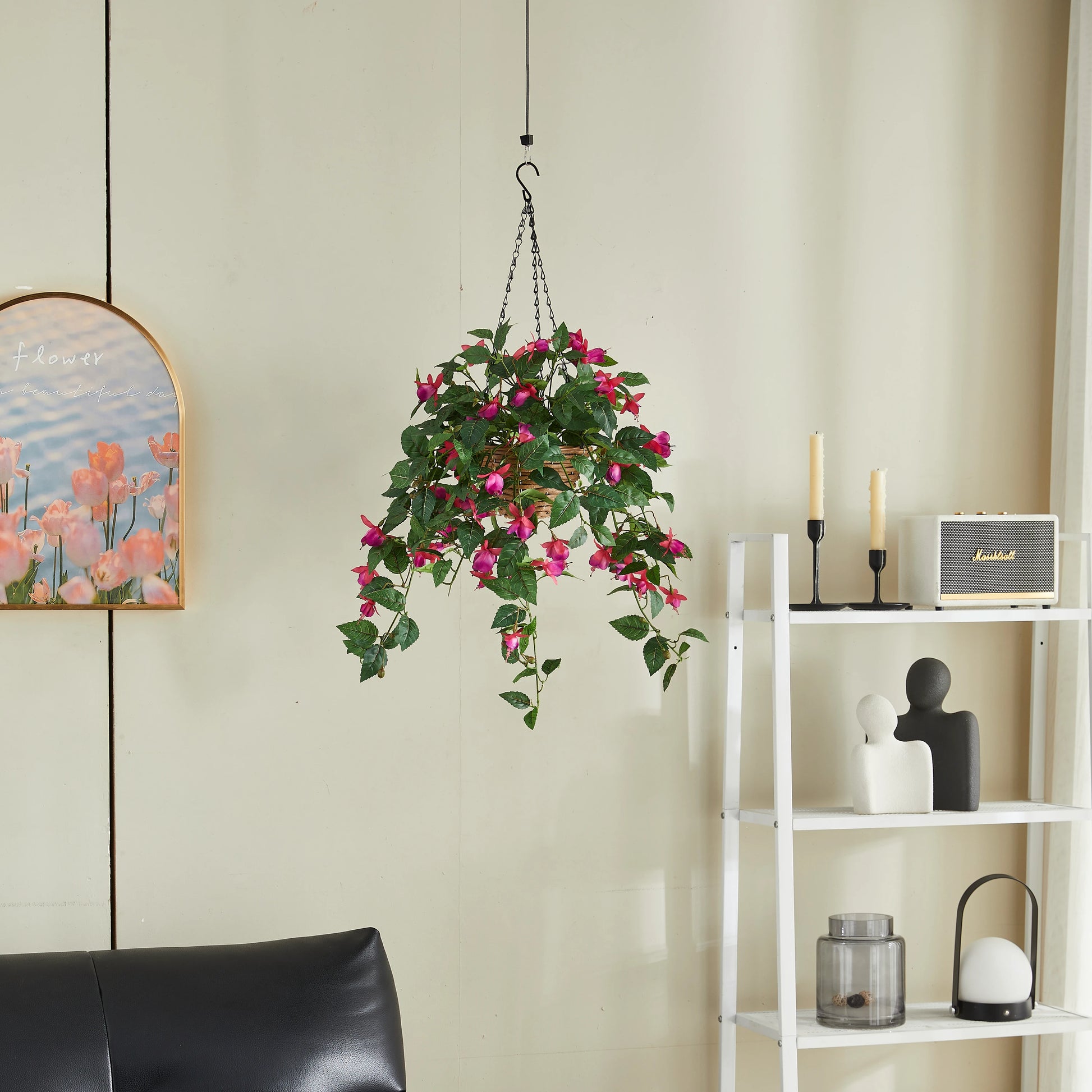 Künstliche Hänge-Fuchsie - Calanthia, 80 cm, Kunstpflanze von aplanta, in Grün, für drinnen