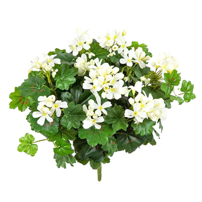 Hochwertige Kunstpflanze Geranie auf transparentem Hintergrund mit echt wirkenden Kunstblättern in natürlicher Anordnung. Künstliche Geranie - Anton hat die Farbe Natur und ist 35 cm hoch. | aplanta Kunstpflanzen