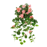 Hochwertige künstliche Hängepflanze auf transparentem Hintergrund mit echt wirkenden Kunstblättern in natürlicher Anordnung. Künstliche Hänge-Geranie - Adam hat die Farbe Pfirsich und ist 72 cm hoch. | aplanta Kunstpflanzen