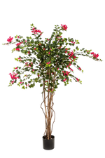 Künstlicher Drillingsblumenbaum - Rachel auf transparentem Hintergrund mit echt wirkenden Kunstblättern in natürlicher Anordnung. Künstlicher Drillingsblumenbaum - Rachel hat die Farbe Rot und ist 150 cm hoch. | aplanta Kunstpflanzen