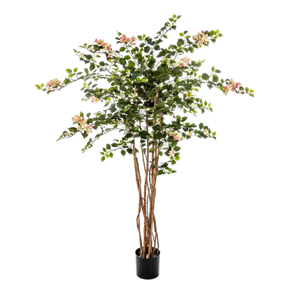 Künstlicher Drillingsblumenbaum - Rike auf transparentem Hintergrund mit echt wirkenden Kunstblättern in natürlicher Anordnung. Künstlicher Drillingsblumenbaum - Rike hat die Farbe Pink und ist 150 cm hoch. | aplanta Kunstpflanzen