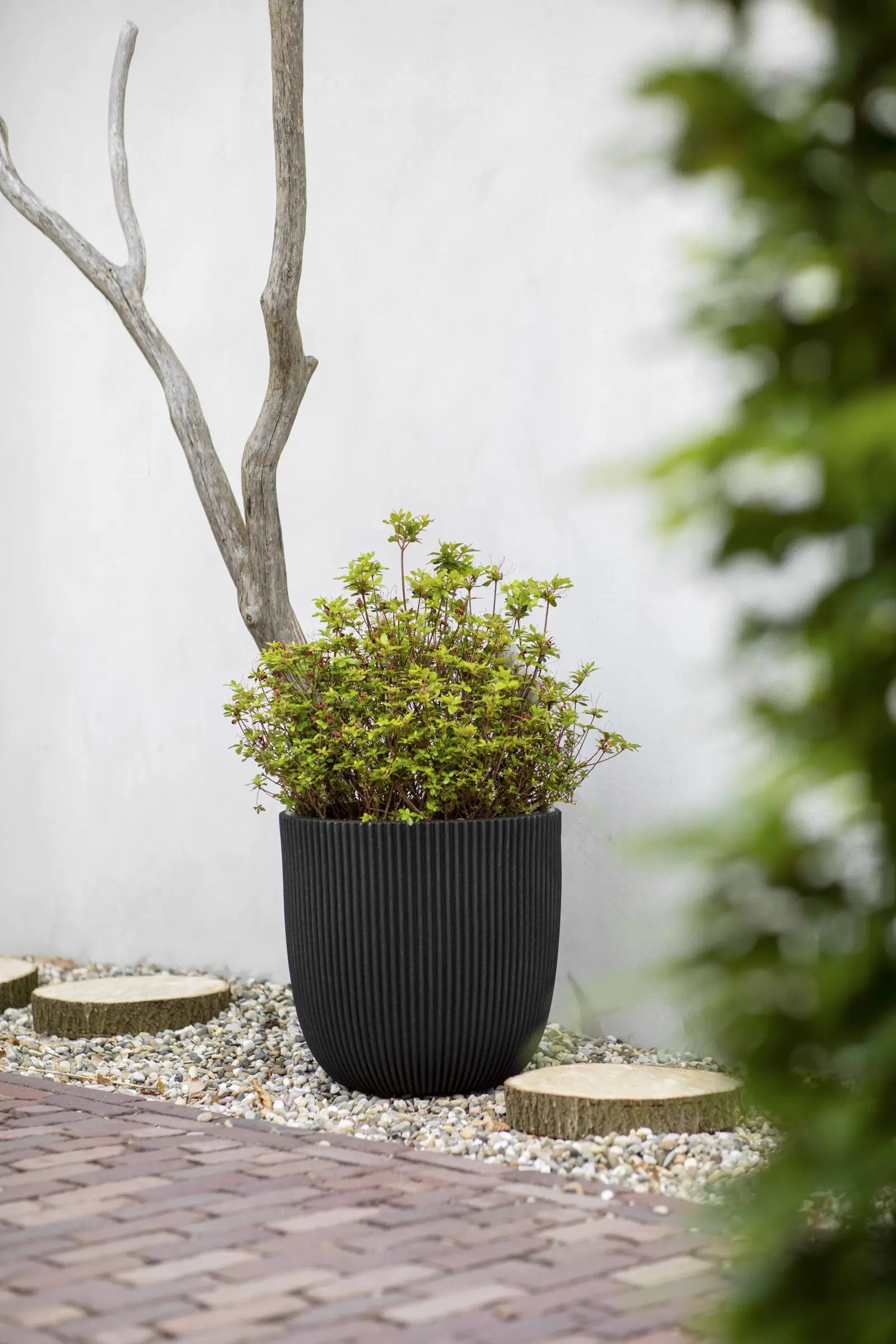 Blumentopf Kugel Groove schwarz | 43x41 cm