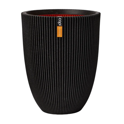 Pflanzkübel elegant niedrig Groove schwarz, 46x58cm, von aplanta, für drinnen & draußen