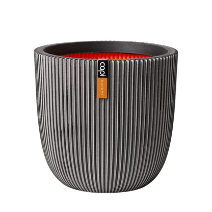 Übertopf Kugel Groove anthrazit, 35x34cm, Pflanzkübel von aplanta, für drinnen & draußen