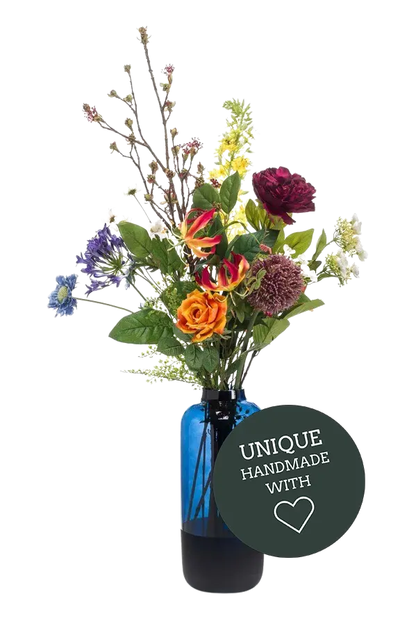 Künstlicher XL Blumenstrauß - Rafaela auf transparentem Hintergrund mit echt wirkenden Kunstblättern. Diese Kunstpflanze gehört zur Gattung/Familie der "Blumensträuße" bzw. "Kunst-Blumensträuße".