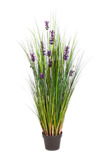 Künstlicher Lavendel - Emilie auf transparentem Hintergrund mit echt wirkenden Kunstblättern in natürlicher Anordnung. Künstlicher Lavendel - Emilie hat die Farbe Natur und ist 120 cm hoch. | aplanta Kunstpflanzen